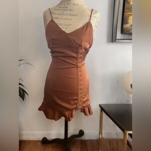 Honey Punch Copper Lace-Up Mini Dress